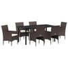 vidaXL Garten Essgruppe mit Kissen 7 pcs Braun Poly-Rattan