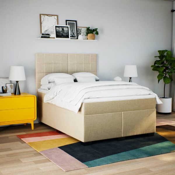 vidaXL Boxspringbett mit Matratze Creme 140x190 cm Stoff