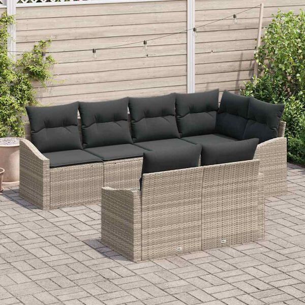 vidaXL Sofa Set mit Kissen 7 pcs Hellgrau Poly-Rattan