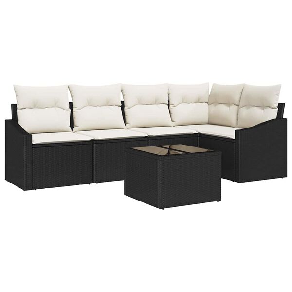 vidaXL Sofa Set mit Kissen 6 pcs Schwarz Poly Rattan