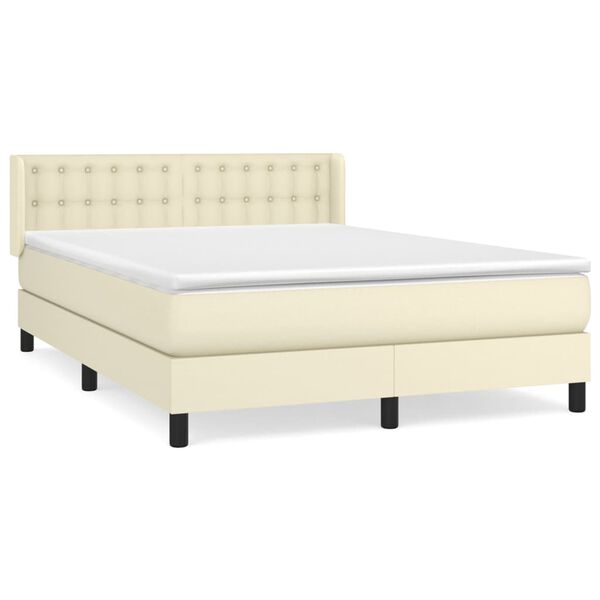 vidaXL Boxspringbett mit Matratze Creme 140x190 cm Kunstleder