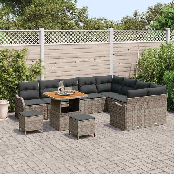 vidaXL Garten-Sofa-Set mit Kissen mit Speicher mit Kissen 12 pcs Grau