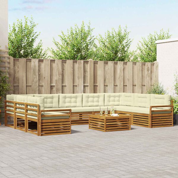 vidaXL Outdoor-Sofagarnitur 10 pcs Natur und Creme Massivholz Akazie
