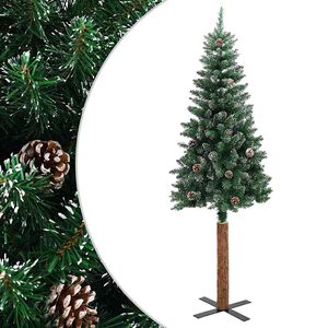 vidaXL Weihnachtsbaum Schlank mit Echtholz und Schnee Gr&uuml;n 210 cm