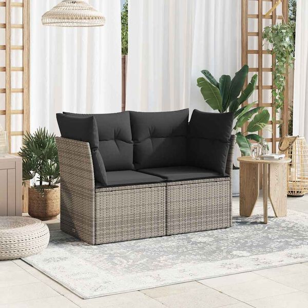 vidaXL Gartensofa 2-Sitzer mit Kissen Grau Poly Rattan