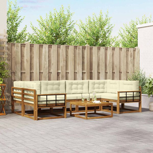 vidaXL Outdoor-Sofagarnitur mit Kissen 7 pcs Natur und Creme