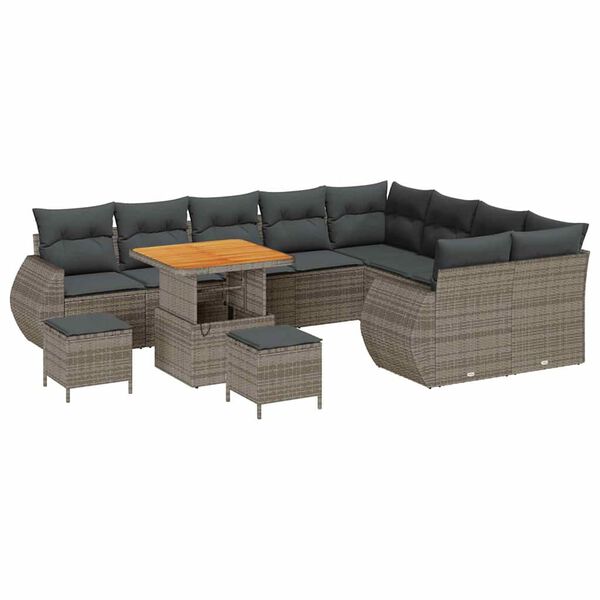 vidaXL Gartensofa-set mit Kissen mit Speicher 12 pcs Grau Poly Rattan