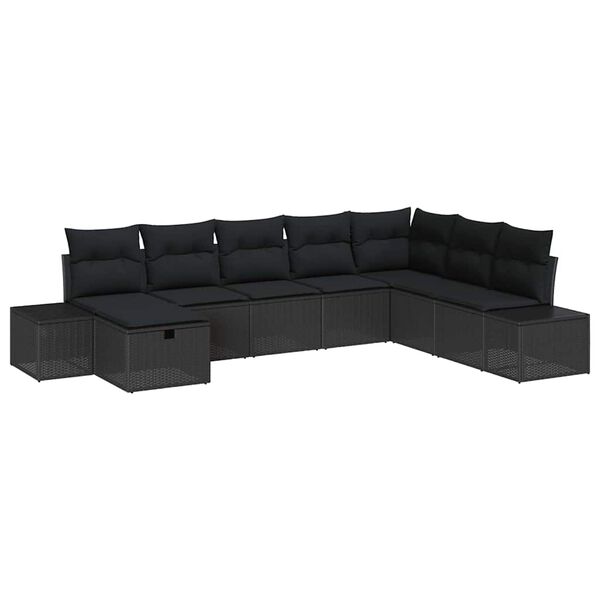 vidaXL Garten-Sofa-Set mit Kissen 8 pcs Schwarz Poly Rattan
