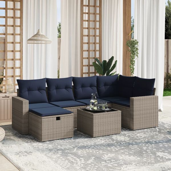 vidaXL 6-tlg. Garten-Sofagarnitur mit Kissen Grau Poly Rattan