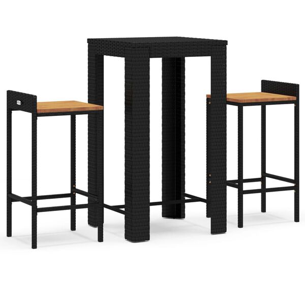 vidaXL 3-tlg. Gartenbar-Set Schwarz Poly Rattan & Massivholz Akazie