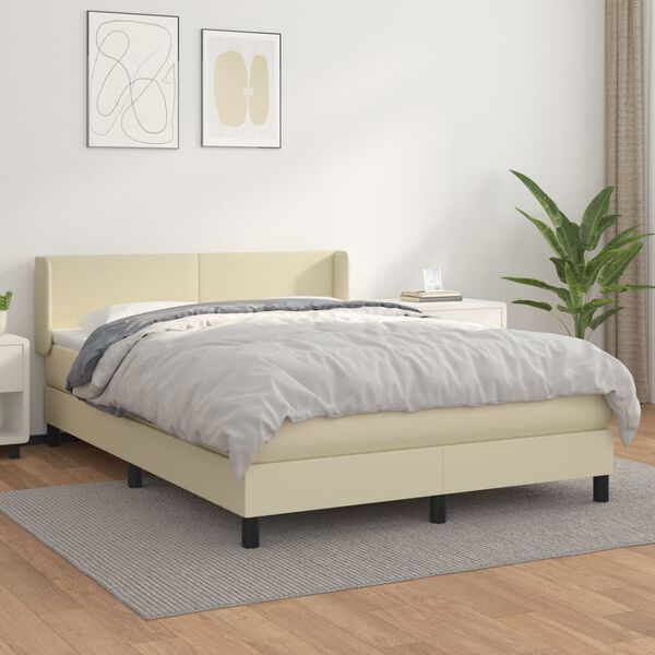 vidaXL Boxspringbett mit Matratze Creme 140x190 cm Kunstleder