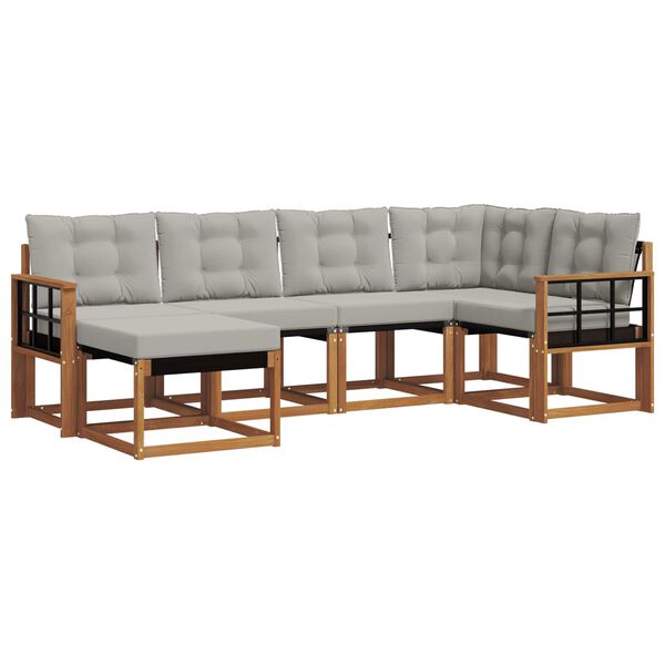 vidaXL Outdoor-Sofagarnitur mit Kissen 6 pcs Nat&uuml;rlich und Hellgrau