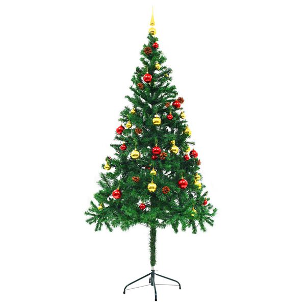 vidaXL K&uuml;nstlicher Weihnachtsbaum mit Beleuchtung & Kugeln Gr&uuml;n 180 cm