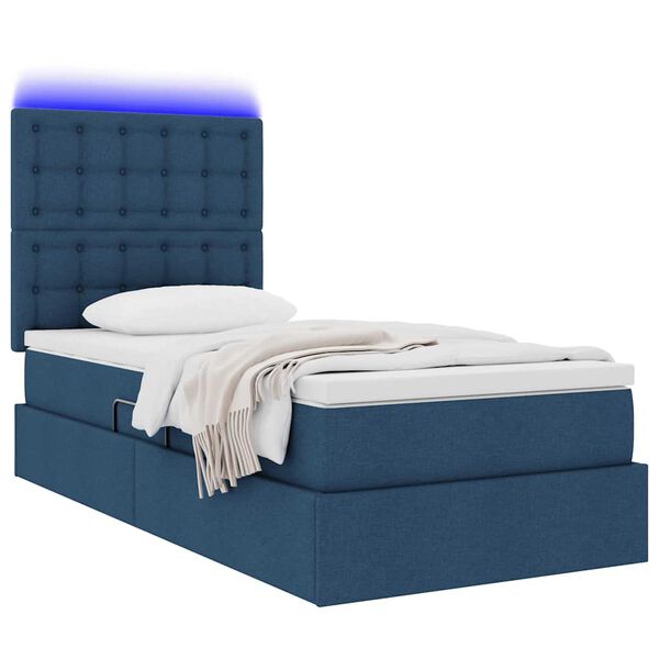 vidaXL Bett mit Stauraum und LED mit LED Blau 90 x 190 cm Polyester