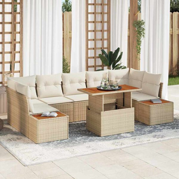 vidaXL Garten-Sofa-Set mit Speicher 8 pcs Beige Poly Rattan