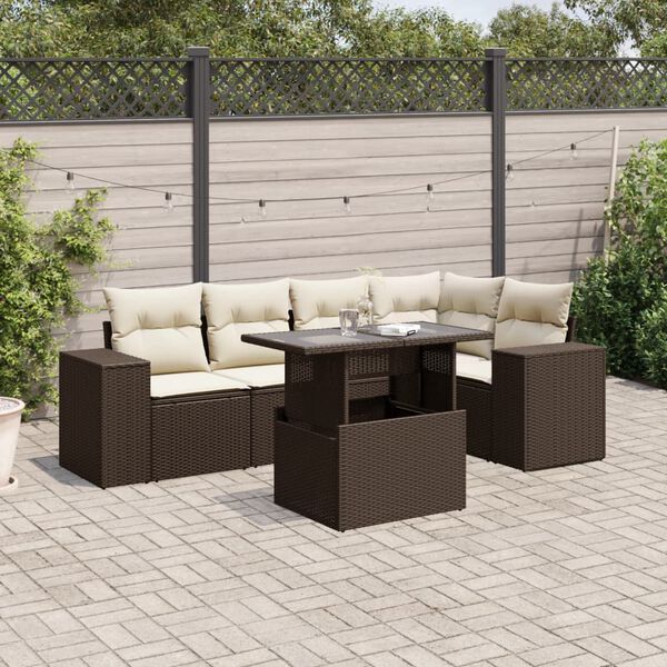 vidaXL 6-tlg. Garten-Sofagarnitur mit Kissen Braun Poly Rattan