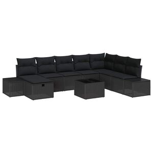 vidaXL Garten-Sofa-Set mit Kissen 9 pcs Schwarz Poly Rattan