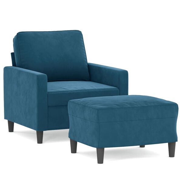 vidaXL Sessel mit Hocker Blau 60 cm Samt