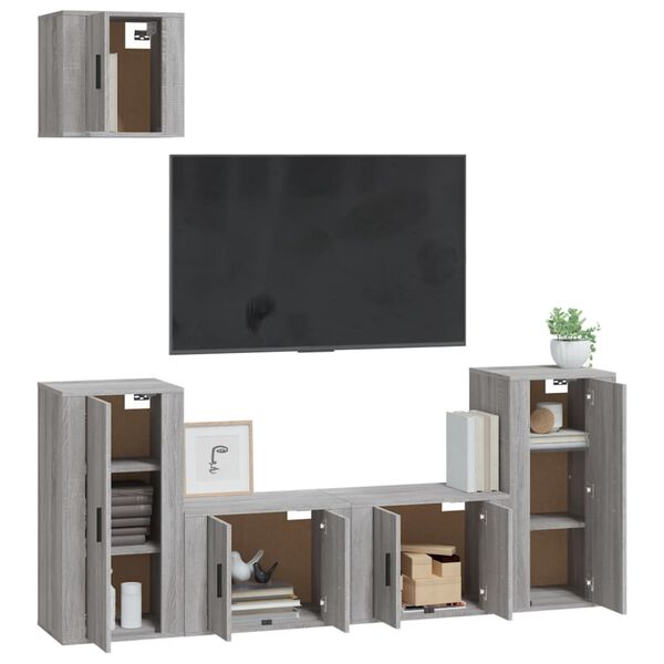 vidaXL 5-tlg. TV-Schrank-Set Grau Sonoma Holzwerkstoff