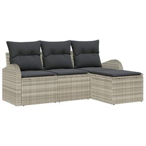 vidaXL Sofa Set mit Kissen mit Speicher 4 pcs Hellgrau Poly-Rattan