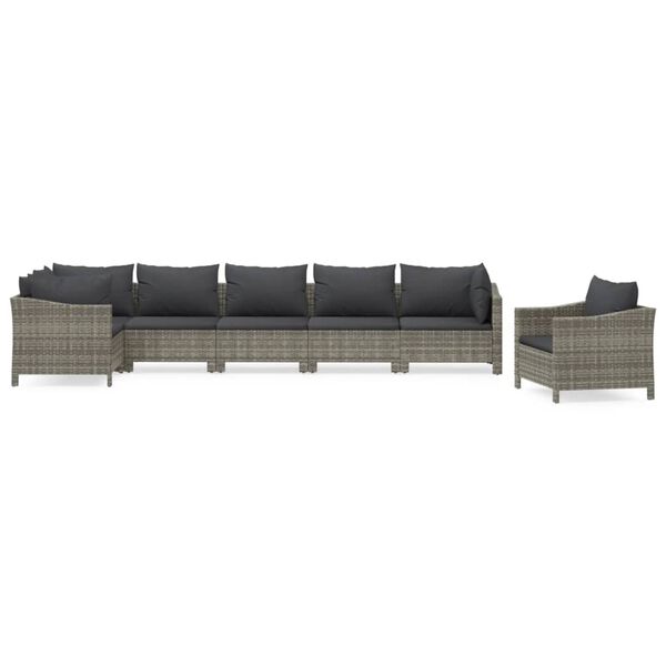 vidaXL 7-tlg. Garten-Lounge-Set mit Kissen Grau Poly Rattan