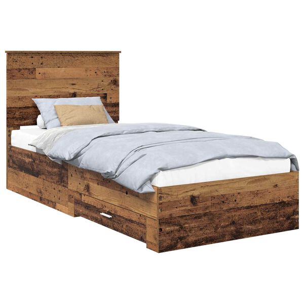 vidaXL Bettrahmen mit Kopfteil Altholz 100 x 200 cm Holzwerkstoff