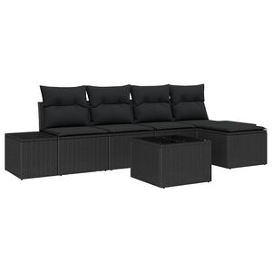 vidaXL Garten-Sofa-Set mit Kissen 5 pcs Schwarz Poly-Rattan