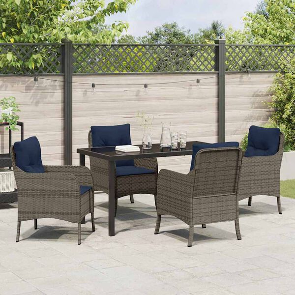 vidaXL Garten Essgruppe mit Kissen 5 pcs Grau Poly-Rattan