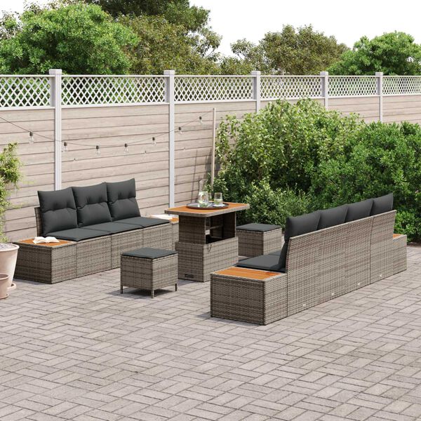 vidaXL Gartensofa-set 10 pcs Grau Poly-Rattan