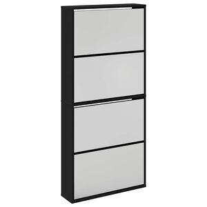 vidaXL Schuhschrank mit Spiegel 4 F&auml;cher Schwarz 63x17x134 cm