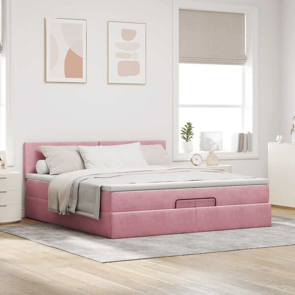 vidaXL Ottoman-Bett mit Matratze Rosa 200x200 cm Samt