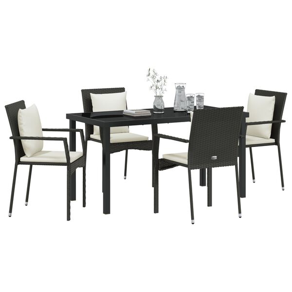 vidaXL Garten Essgruppe mit Kissen 5 pcs Schwarz Poly-Rattan