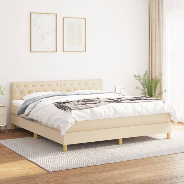 vidaXL Boxspringbett mit Matratze Creme 160x200 cm Stoff