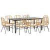 vidaXL 9-tlg. Garten-Essgruppe mit Kissen Braun Poly Rattan Glas