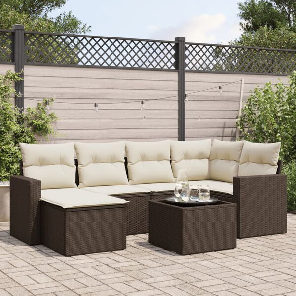 vidaXL 7-tlg. Garten-Sofagarnitur mit Kissen Braun Poly Rattan