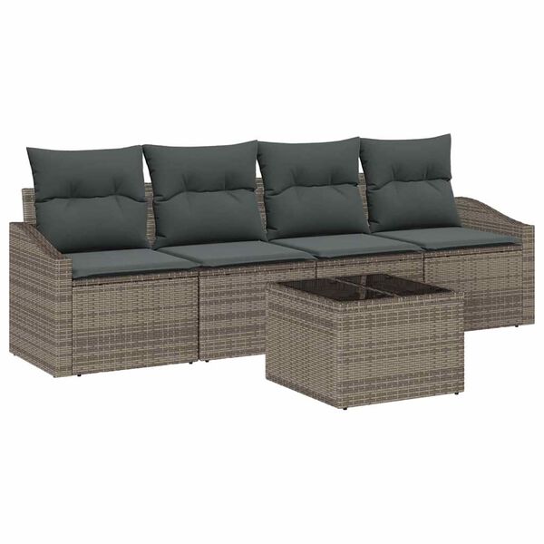 vidaXL Sofa Set mit Kissen mit Kissen 5 pcs Grau Poly Rattan