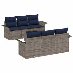 vidaXL Garten-Sofa-Set mit Kissen mit Kissen 7 pcs Grau und Marineblau