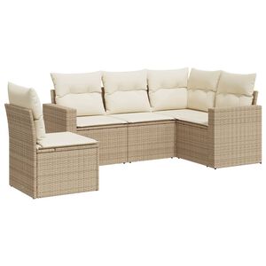 vidaXL 5-tlg. Garten-Sofagarnitur mit Kissen Beige Poly Rattan