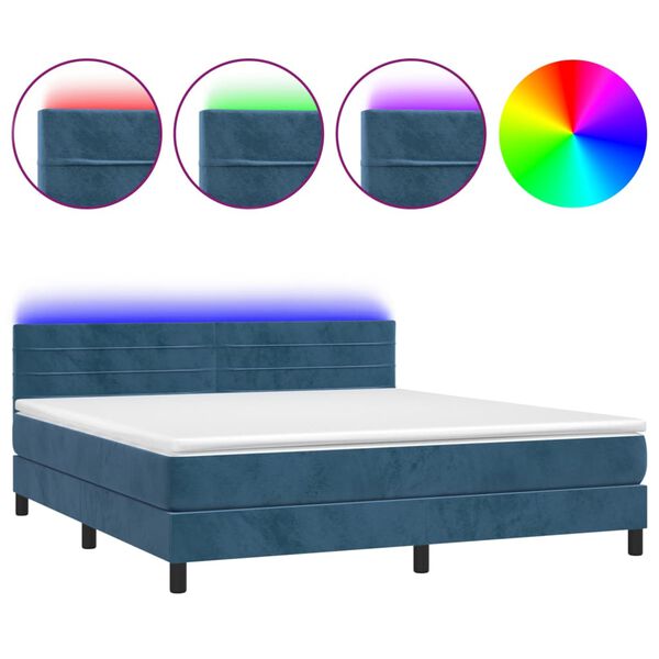 vidaXL Boxspringbett mit Matratze & LED Dunkelblau 180x200 cm Samt