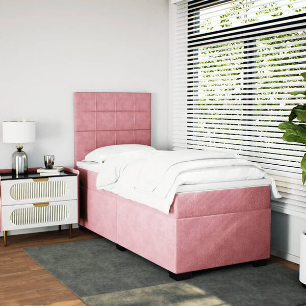 vidaXL Boxspringbett mit Matratze Rosa 90x200 cm Samt
