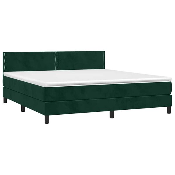 vidaXL Boxspringbett mit Matratze & LED Dunkelgr&uuml;n 180x200 cm Samt