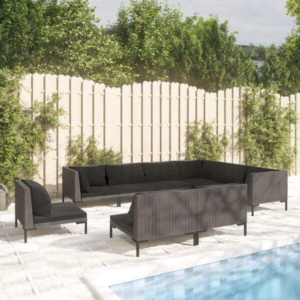 vidaXL 9-tlg. Garten-Lounge-Set mit Kissen Poly Rattan Dunkelgrau