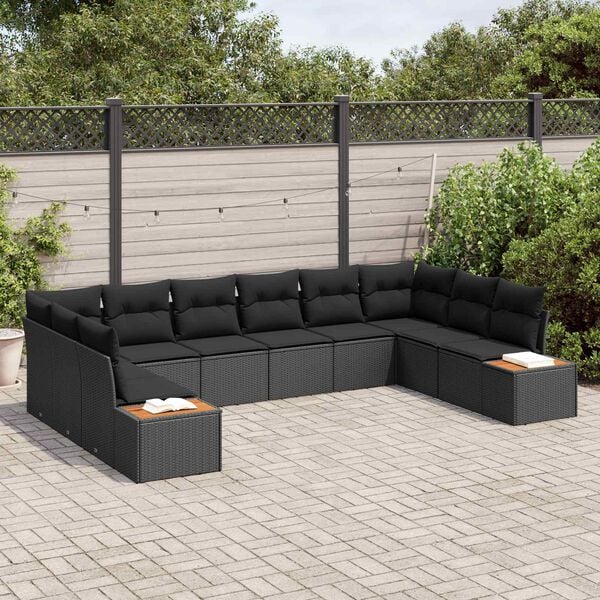 vidaXL Gartensofa-set mit Kissen 10 pcs Schwarz Polyrattan