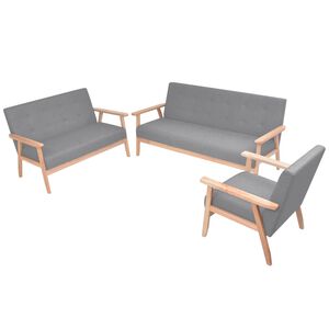 vidaXL Sofa-Set 3-tlg. Stoff Hellgrau