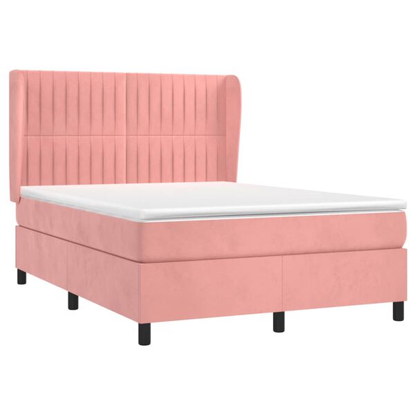 vidaXL Boxspringbett mit Matratze Rosa 140x190 cm Samt