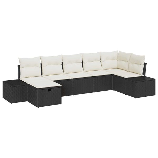 vidaXL Gartensofa-set mit Kissen 7 pcs Schwarz Poly-Rattan