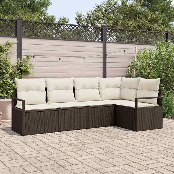 vidaXL Sofa Set mit Kissen 5 pcs Braun Poly Rattan