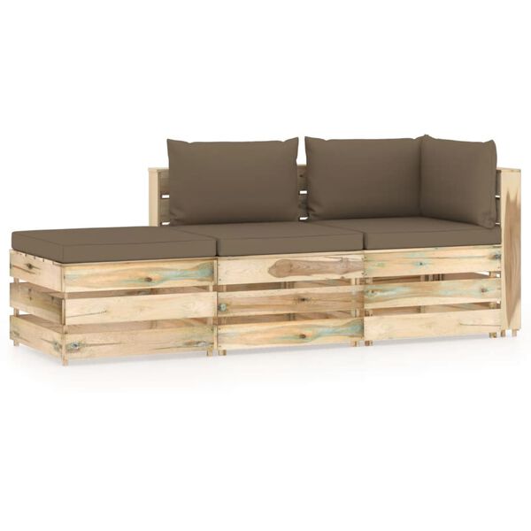 vidaXL 3-tlg. Garten-Lounge-Set mit Kissen Gr&uuml;n Impr&auml;gniertes Holz