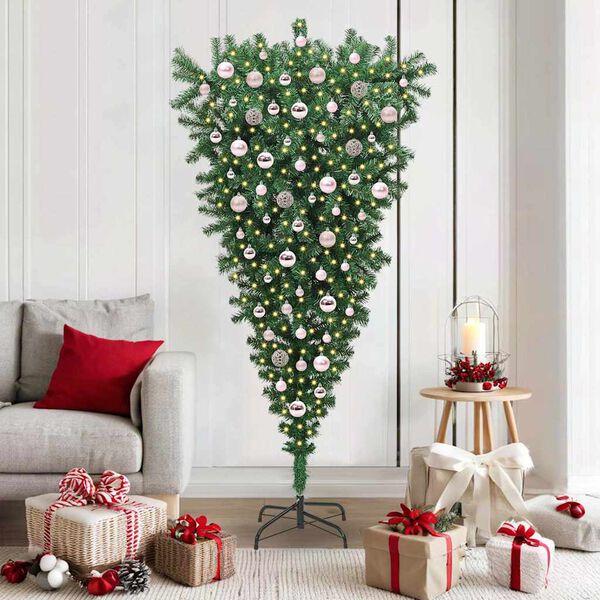 vidaXL Umgedrehter Kunst Weihnachtsbaum mit Kugelset Gr&uuml;n 180 cm PVC