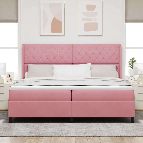vidaXL Boxspringbett mit Matratze mit LED Rosa 200 x 200 cm Samt